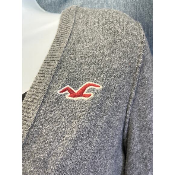 Hollister Y2K Womens L Gray V Neck Ruffle Pockets Long Sleeves Cardigan FLAW - Picture 7 of 10